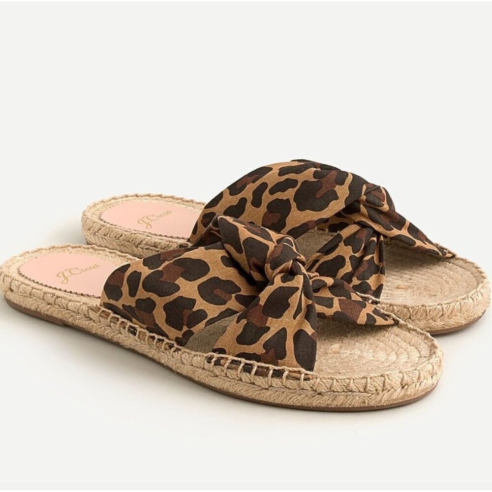 NWOT J. Crew Twisted-Knot Espadrille Sandals in Leopard Canvas Size 5.5